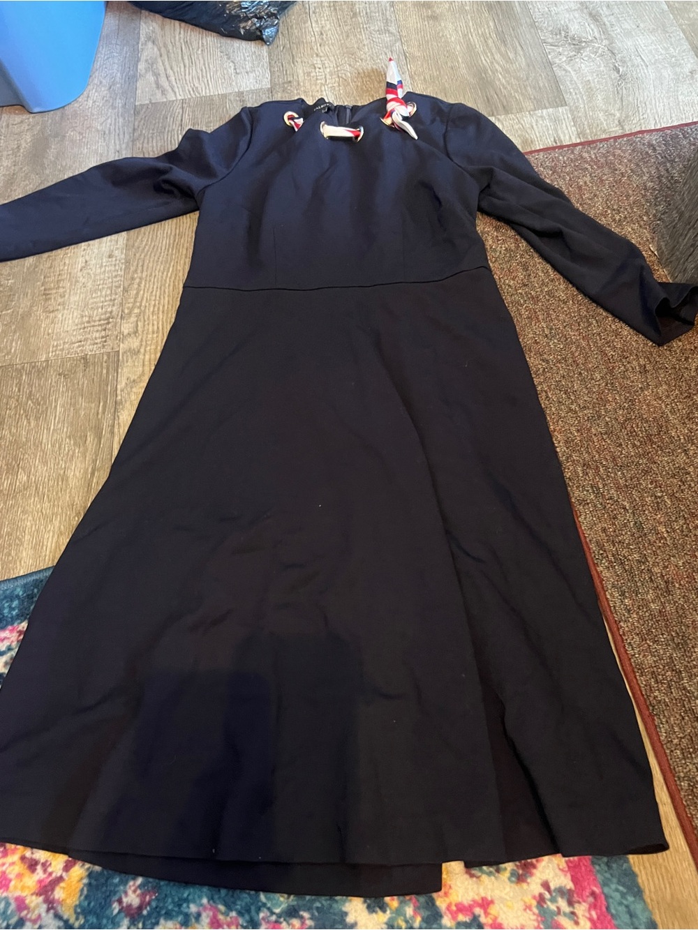 Talbots Navy Long Sleeve A-Line Dress with Tie Detail